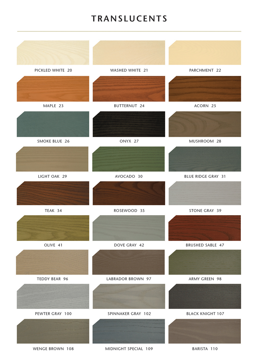 Sansin Exterior Translucent Stain Colours